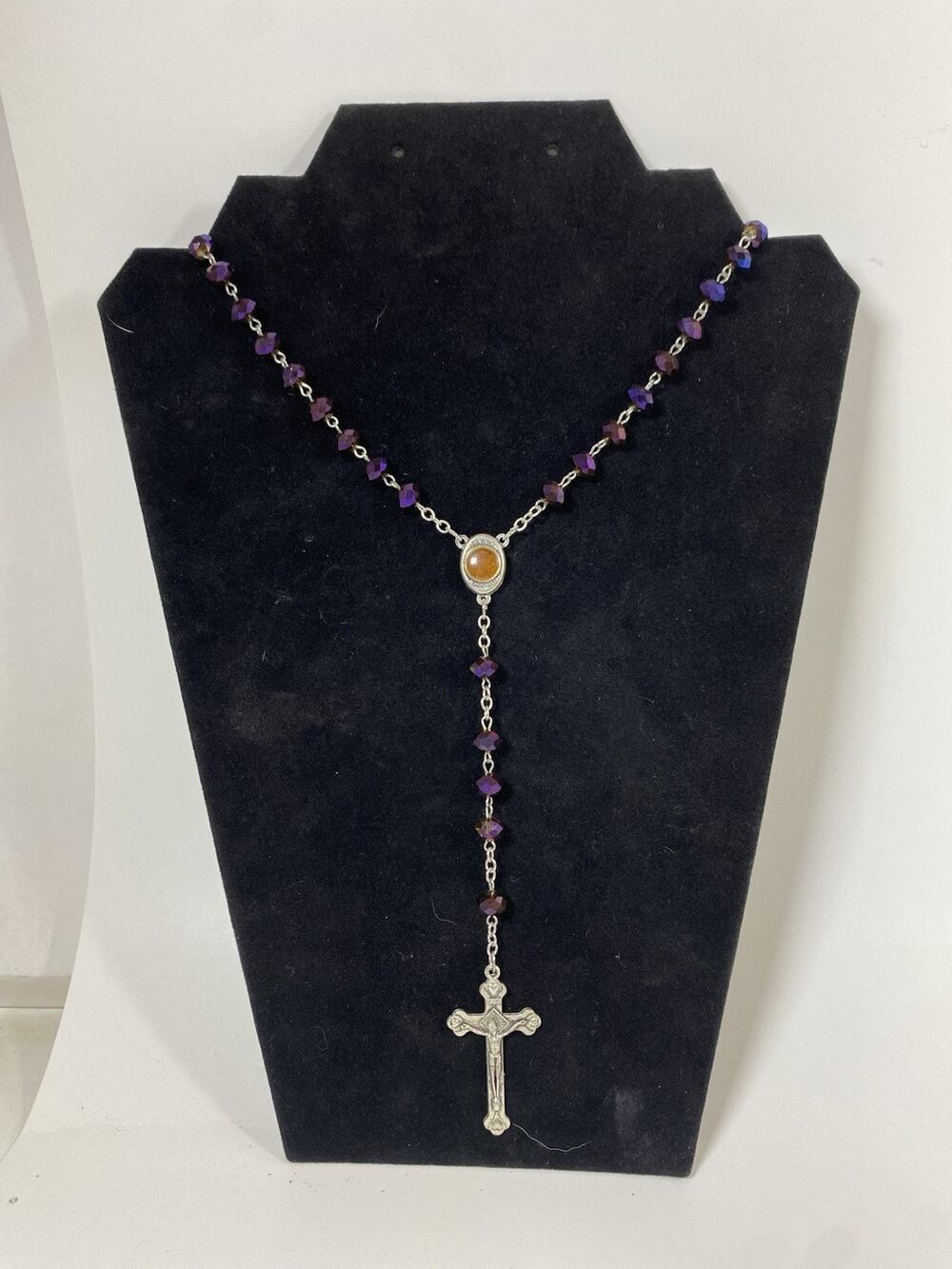 JERUSALEM TERRA Rosary Purple Crystalized Beads Rosary Prayer Necklace
